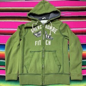 Vintage Y2K Abercrombie + Fitch Hoodie Men's M Full Zip Muscle‎ Spellout Heavy